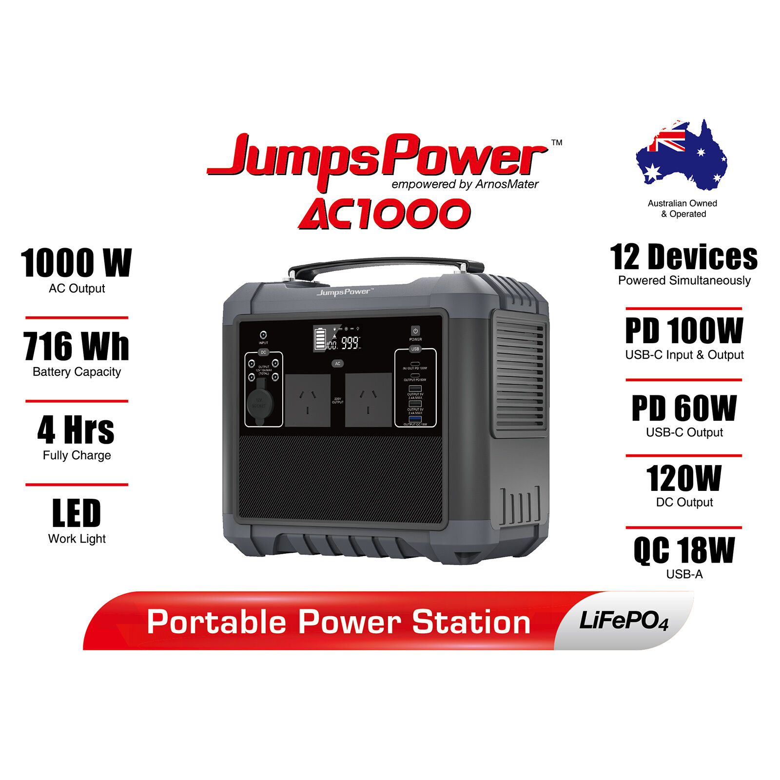 1000W Portable Power Station Battery Charger 716Wh LED Light Price