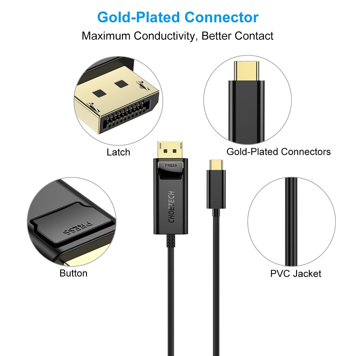 Choetech XCP-1801BK USB-C to DisplayPort Cable 1.8m Price