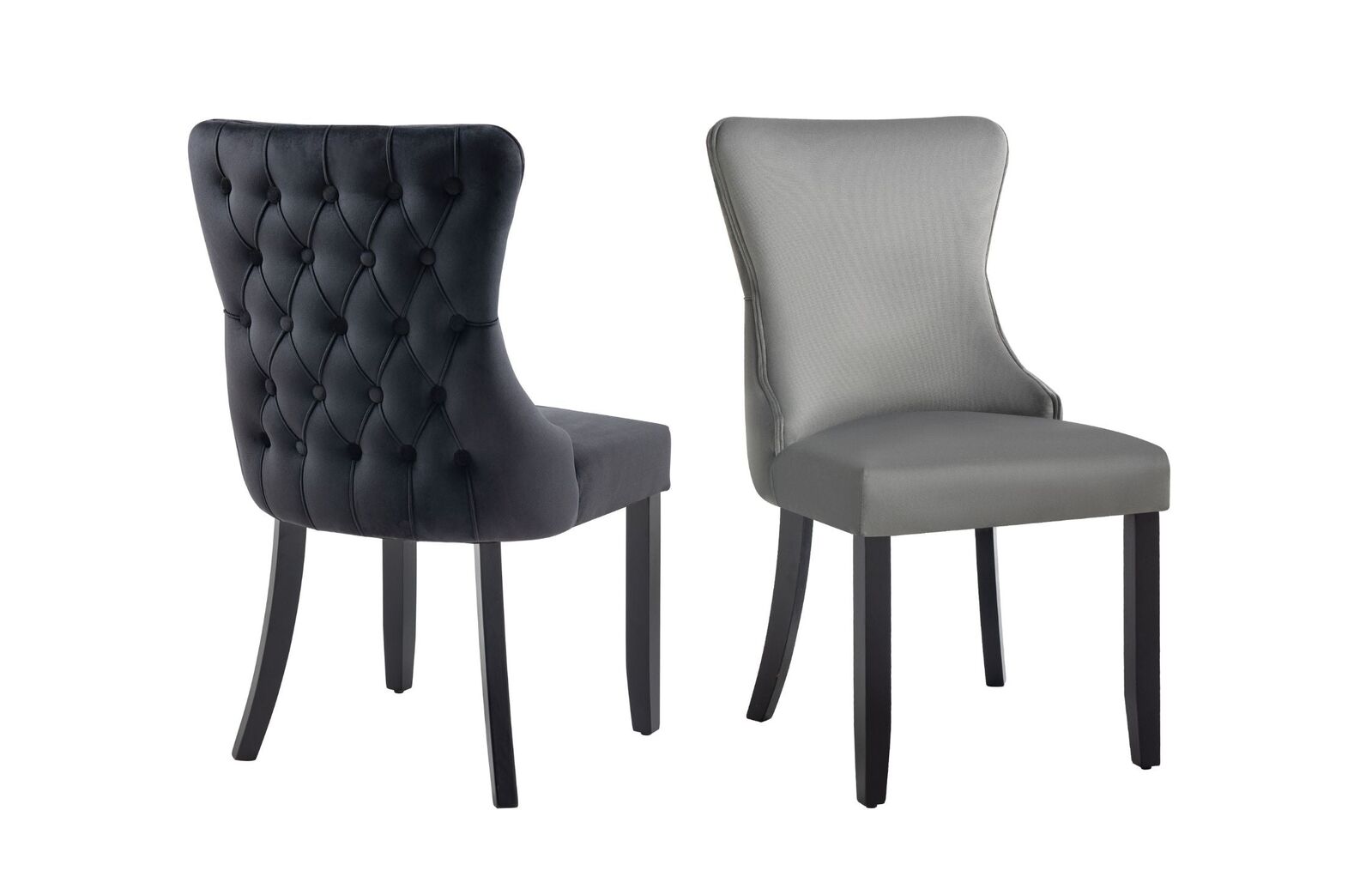 Paris Dark Grey Velvet and black Rubberwood Upholstered Dining Chairs Tufted Back -Set of 2 Price