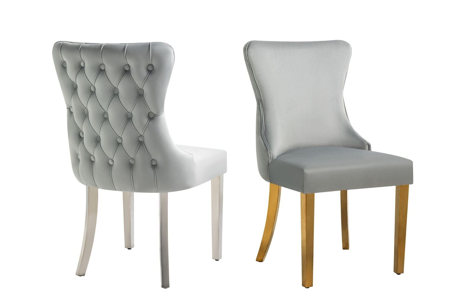 Paris Dark Grey Velvet & Silver Polished Steel Upholstered Dining Chairs Tufted Back - Set of 2 Price