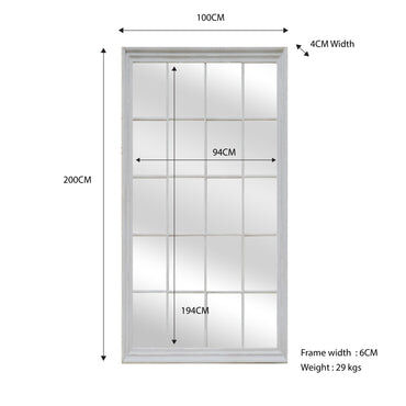 Window Style Mirror - White Rectangle 100cm x 200cm Price