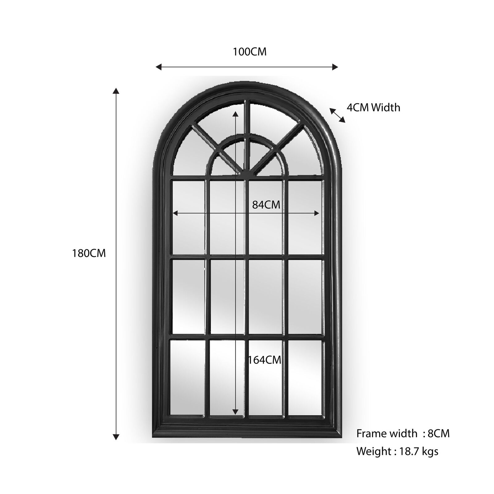 Window Style Mirror - Black Arch 70 CM x 130 CM Price