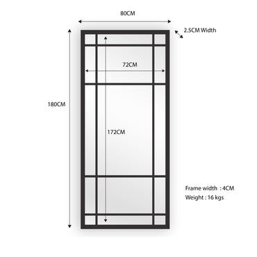 Window Style Mirror Full Length - Black 80 CM x 180 CM Price