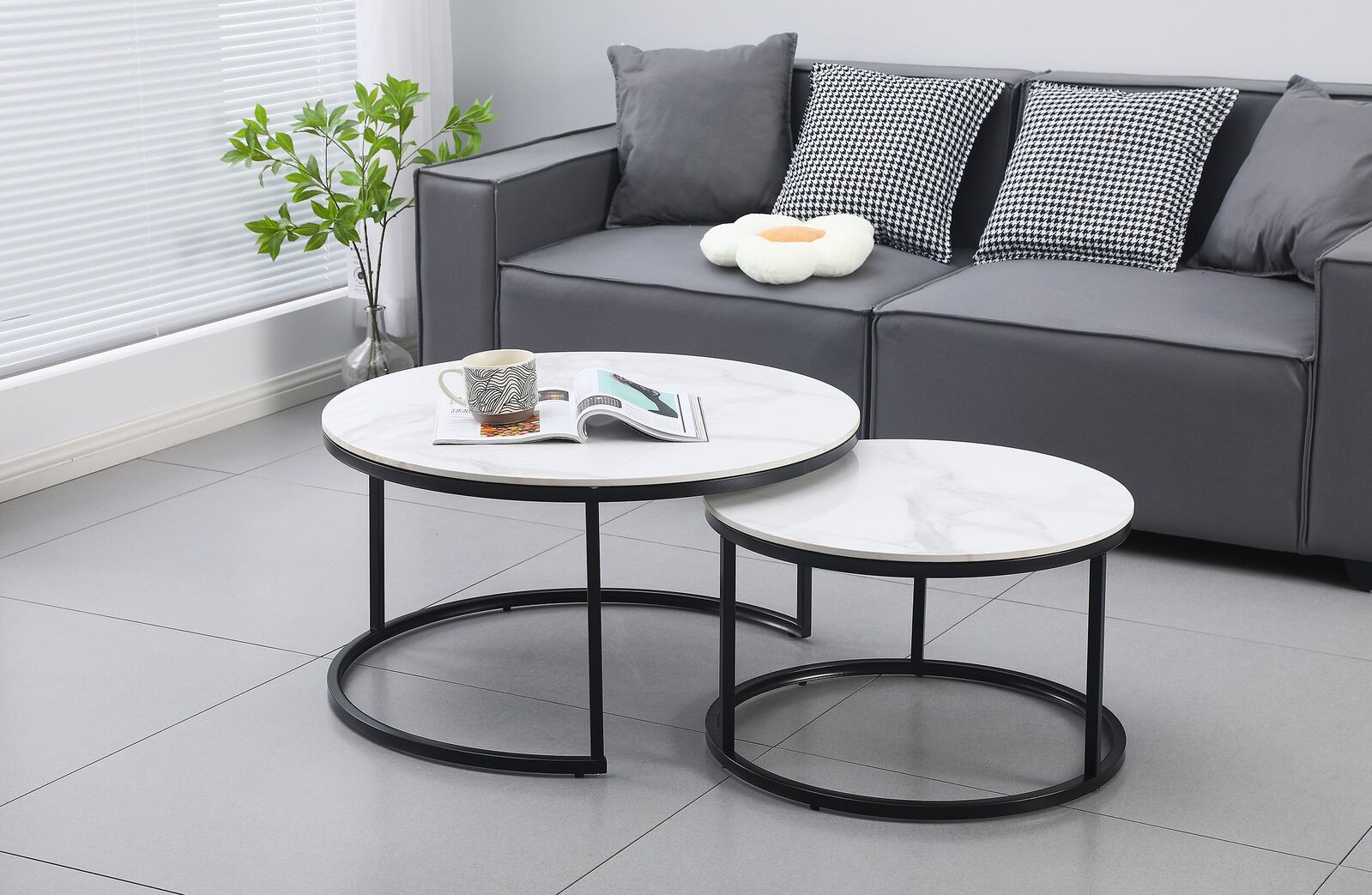 Nesting Style Coffee Table - White on Black - 80cm/60cm Price