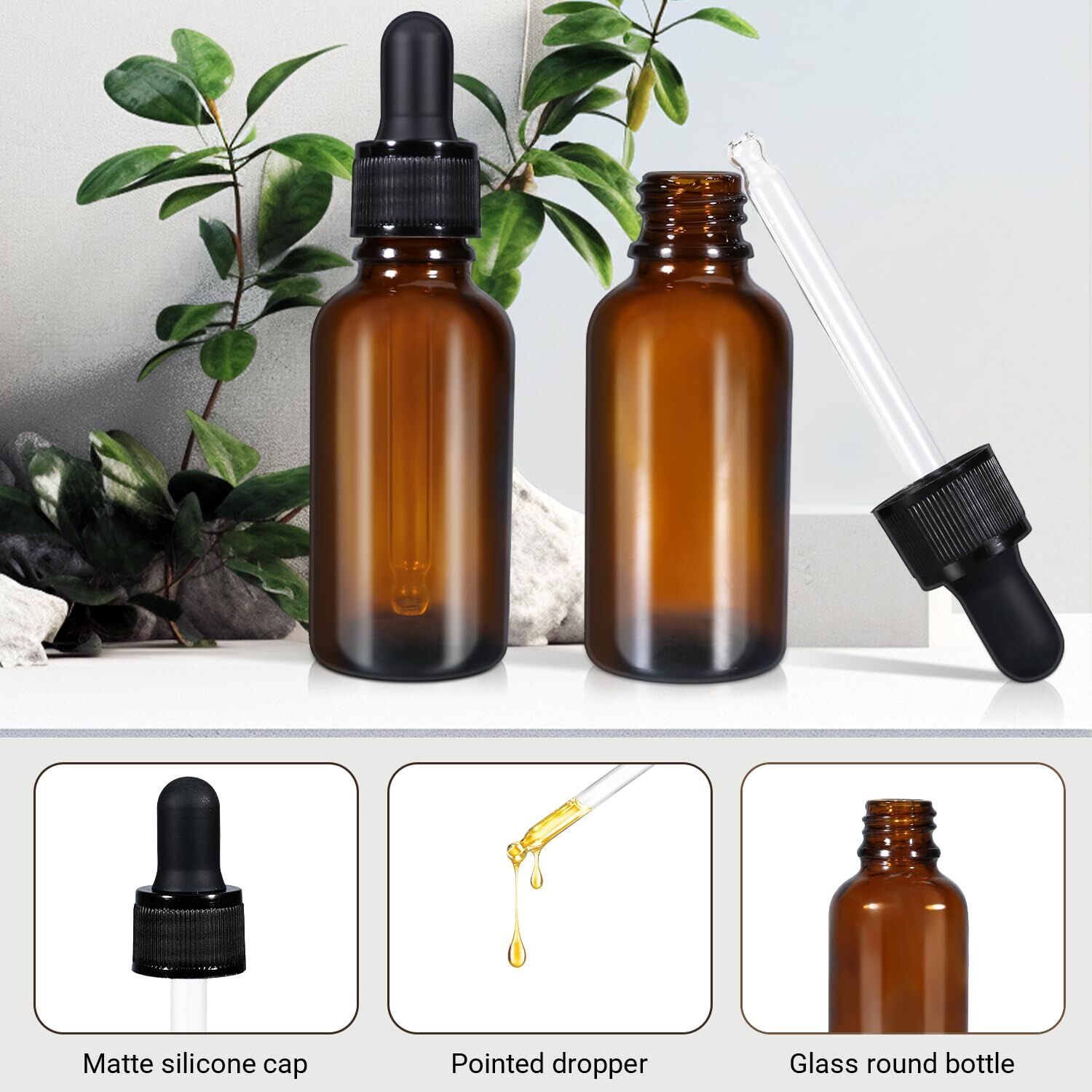 30ml (5 Pack) Amber Glass Dropper Bottle Liquid Essential Oils Bottle Bottles Leakproof Glass Tincture Bottles Price