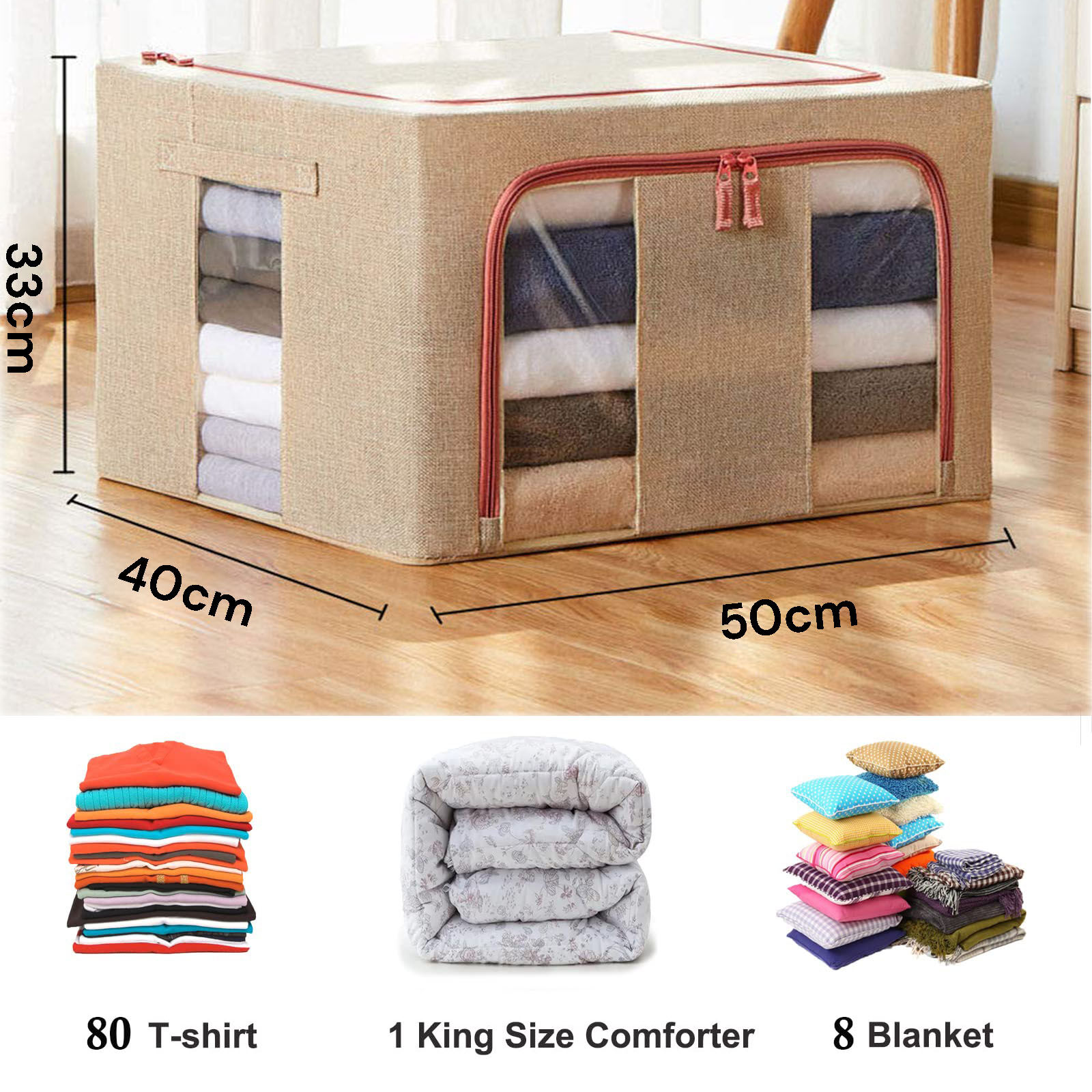 66L Cloth Storage Box Closet Organizer Storage Bags Clothes Storage Bags Wardrobe Organizer Idea CREAM Price