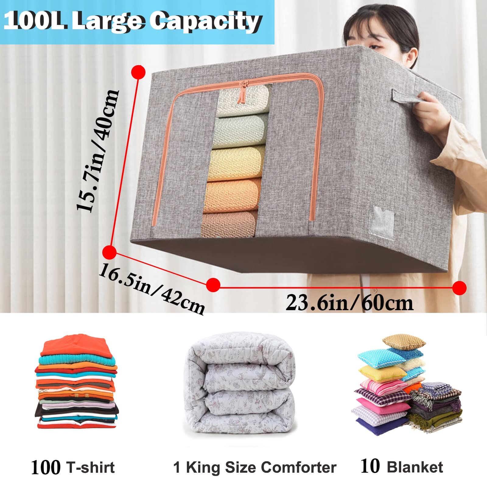 100L Cloth Storage Box Closet Organizer Storage Bags Clothes Storage Bags Wardrobe Organizer Idea Grey Price