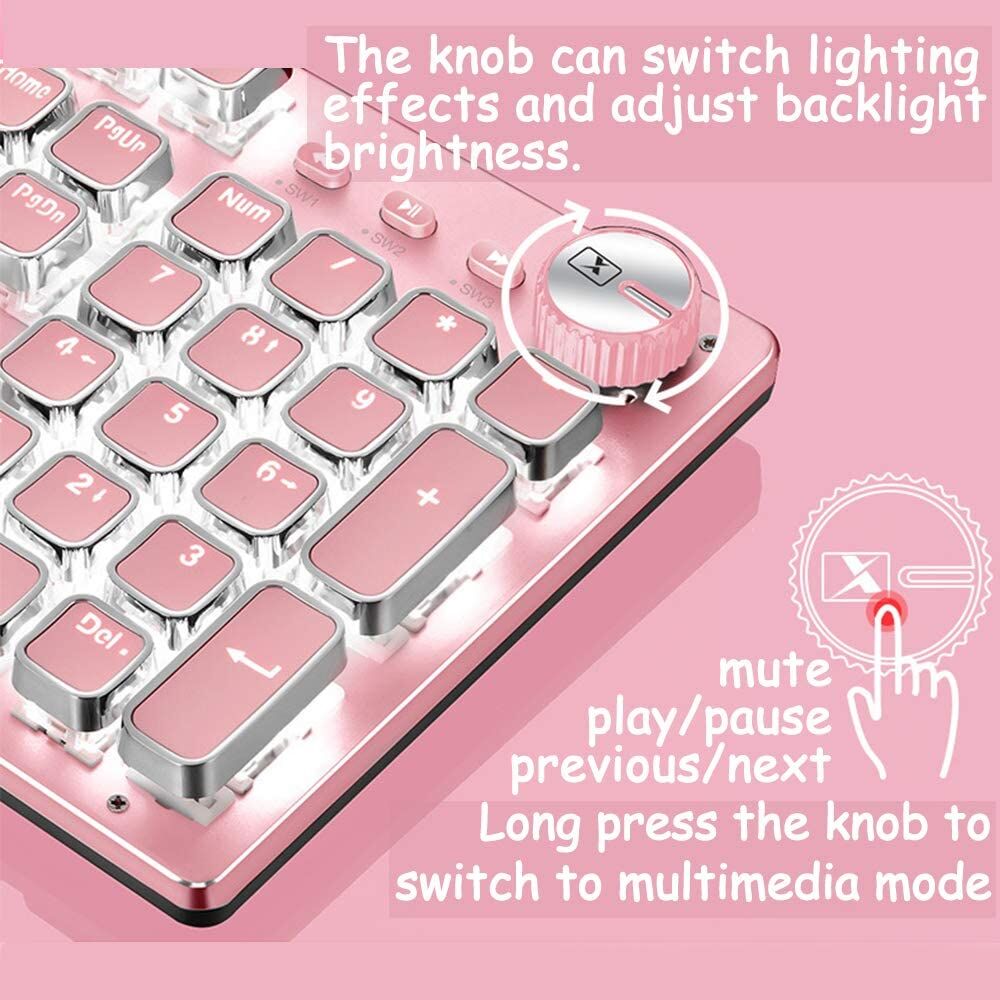 Pink Gaming Mechanical Keyboard Green Switches, White Backlight, USB Wired Laptop Desktop Computer Price