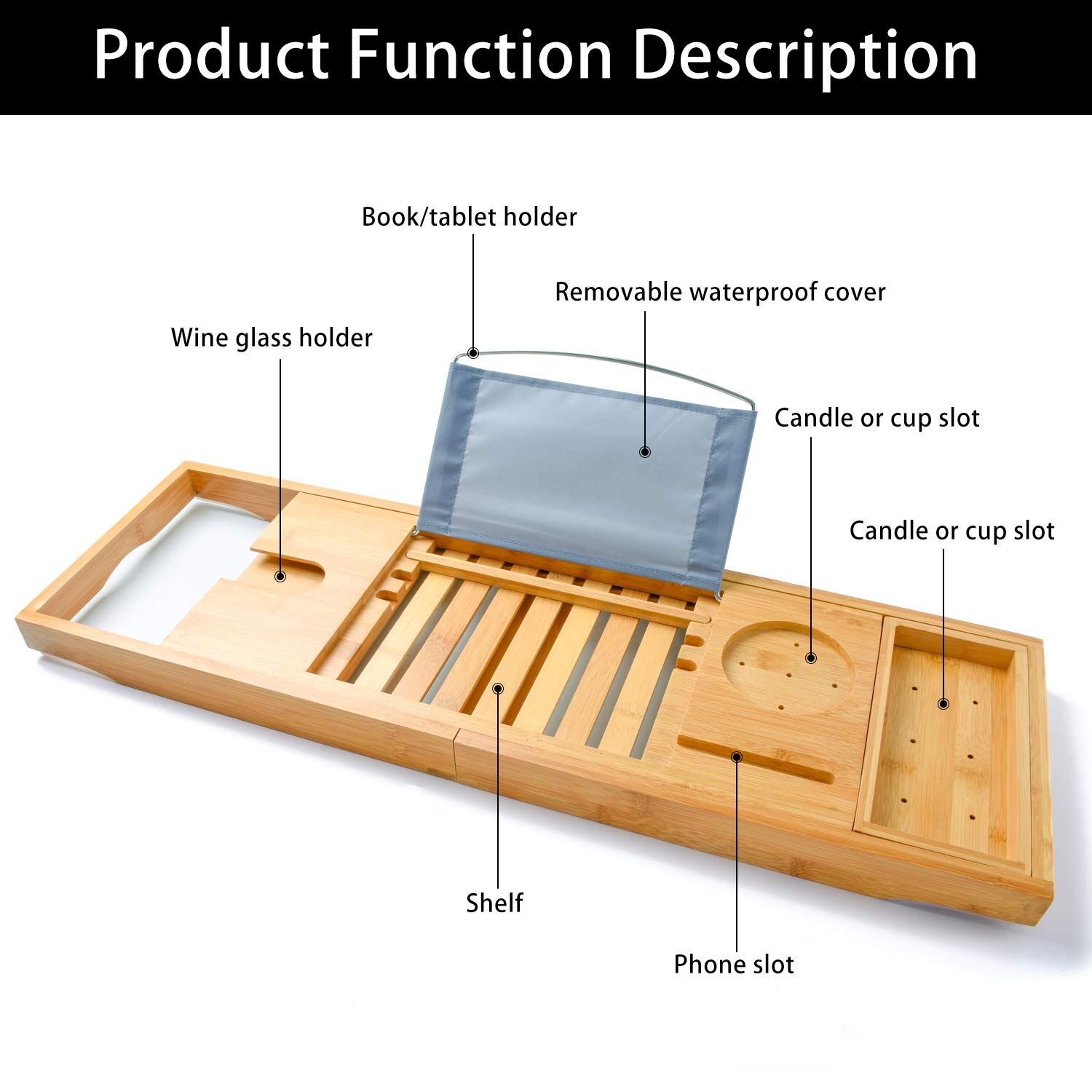 Bamboo Bathtub Bath tub Tray Table Caddy Tray Cellphone,Book,Tray Wineglass Holder Price