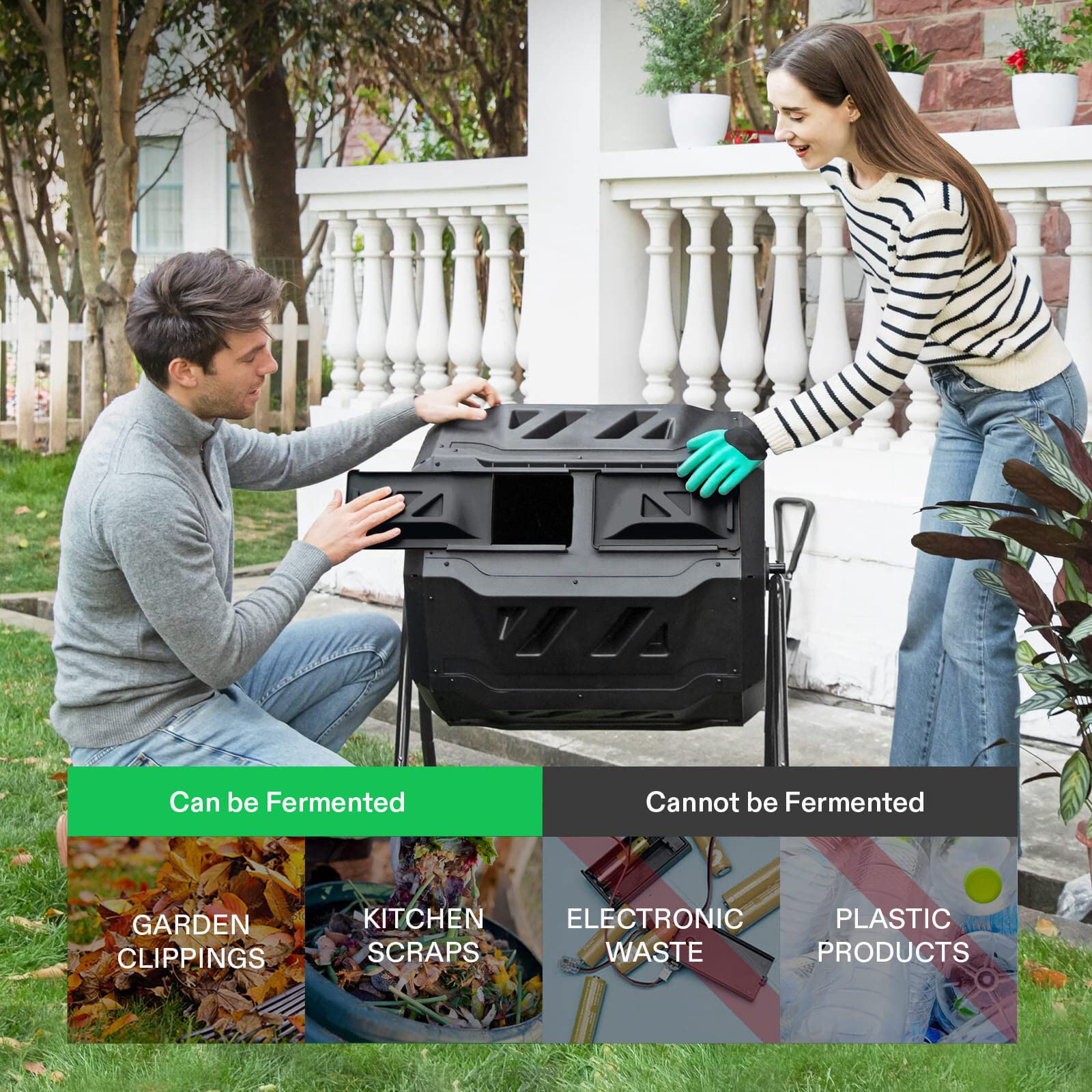 160L Large Outdoor Compost Bin Dual Chamber Tumbling Composter Tumbler Rotating Price