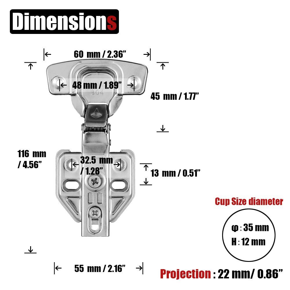 8 Pack 304 Stainless Steel Cabinet Hinges 100 Degree Soft Closing Full Overlay Door Hinge Nickel Plated Finish Price
