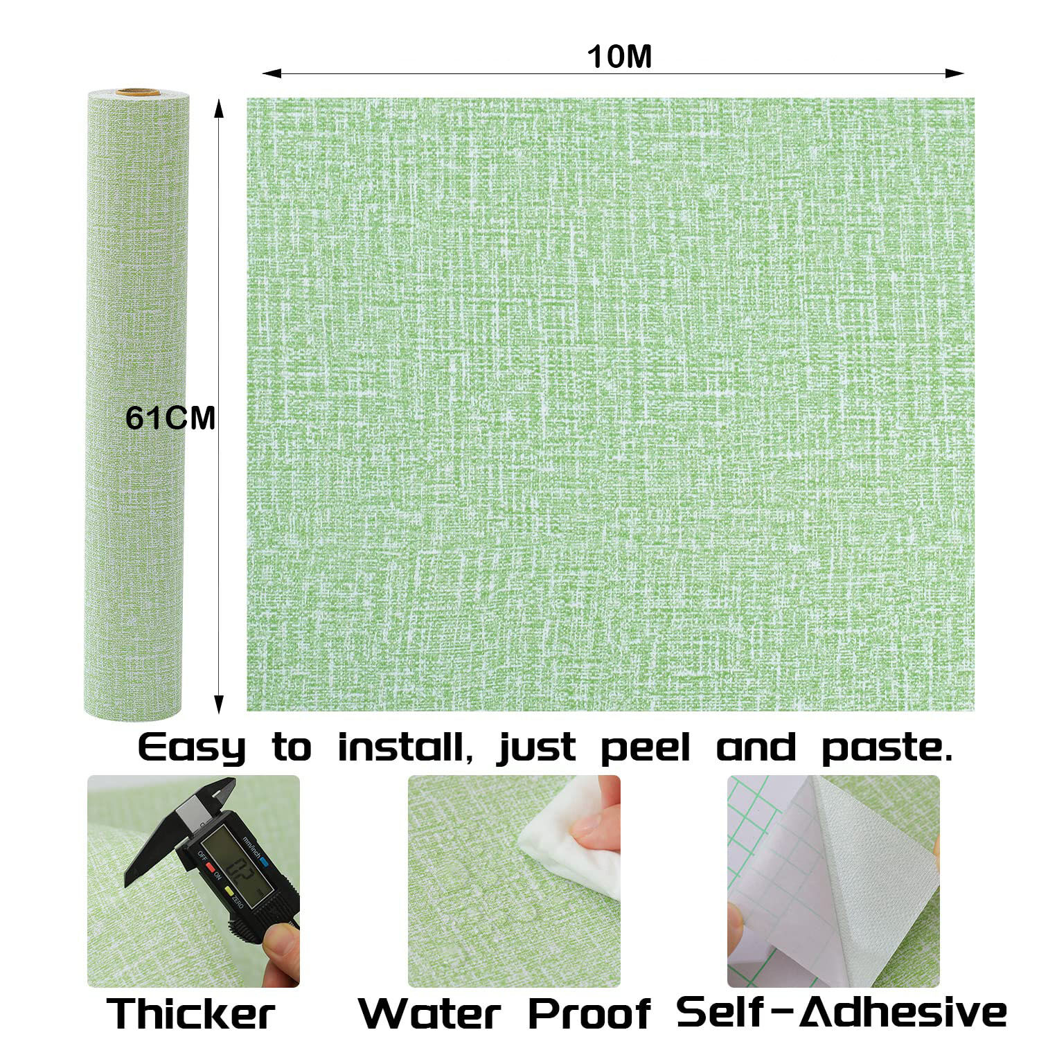 61cm x 10m Green Wallpaper Decor Faux Grasscloth Paper Wall Paper Self Adhesive Removable Price