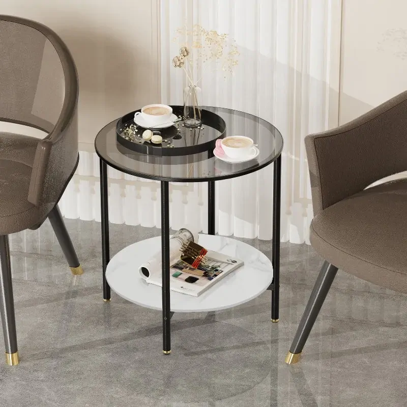 Cosmopolitan Two Tier Mix Side Table - Marble & Glass Price