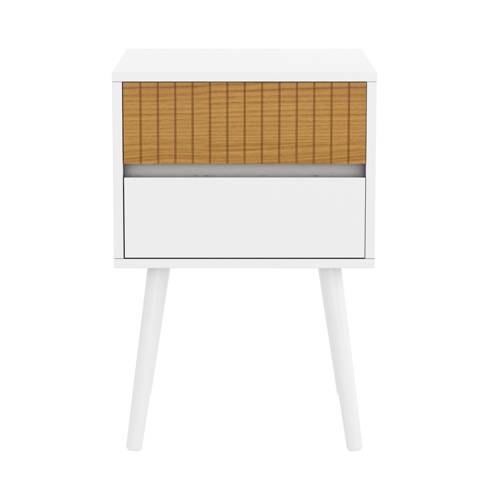 Bedside Table with 2 Drawer in White & Natural Price