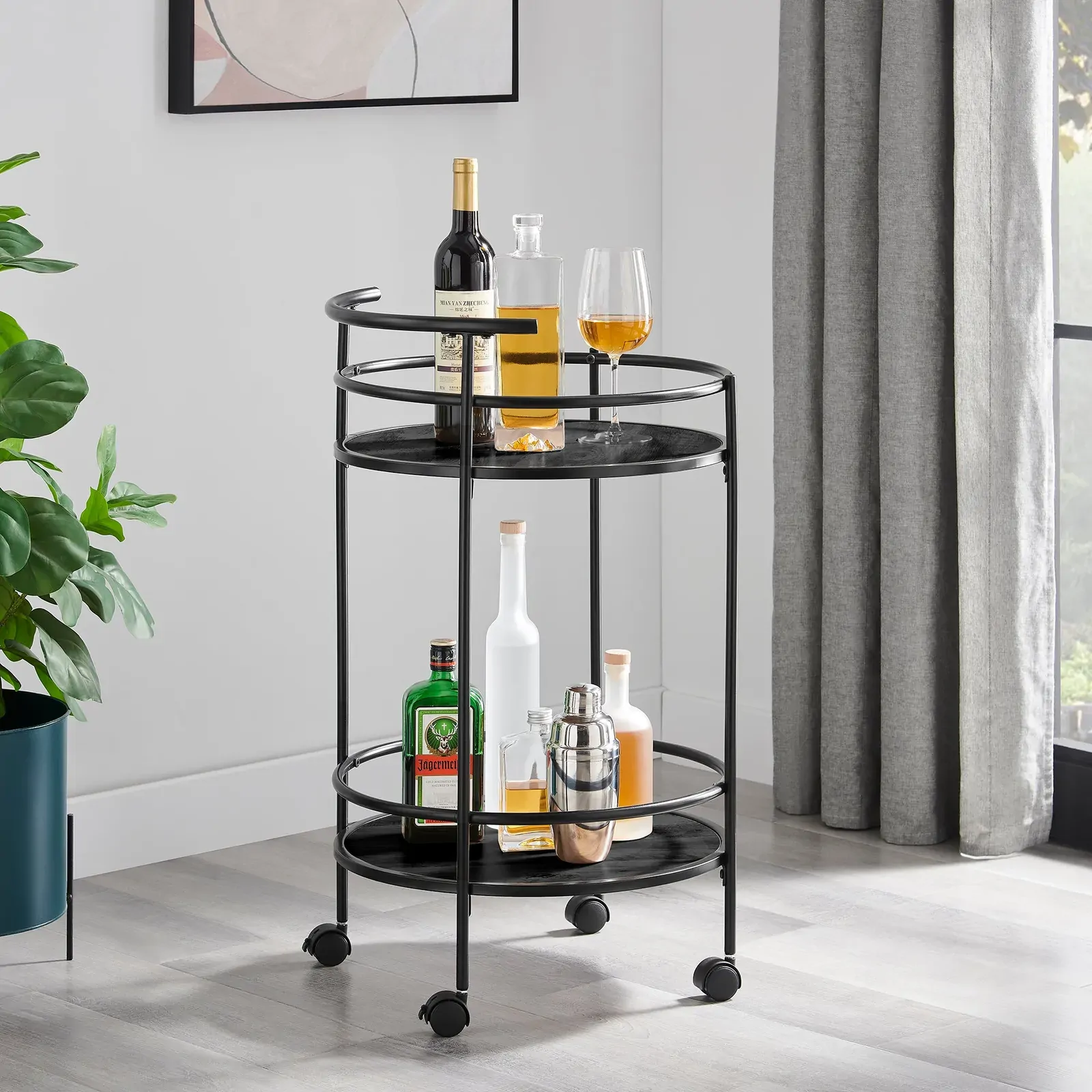 2 Tiers Kitchen Rolling Bar Cart In Black Price