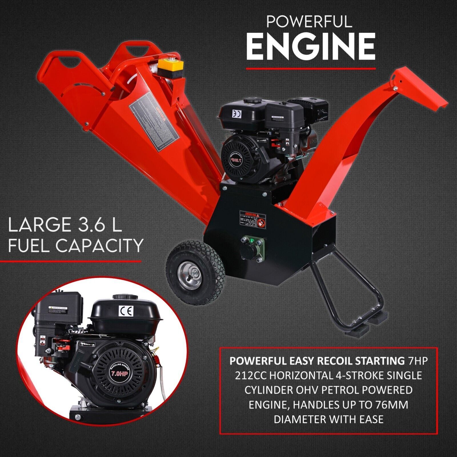 7HP Wood Chipper Self Feeding Shredder Mulcher Machine Petrol Garden Portable Price