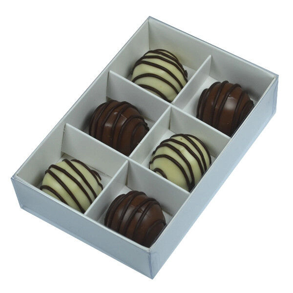 100 Pack of White Card Chocolate Sweet Soap Product Reatail Gift Box - 6 Bay Compartments - Clear Slide On Lid - 12x8x3cm Price