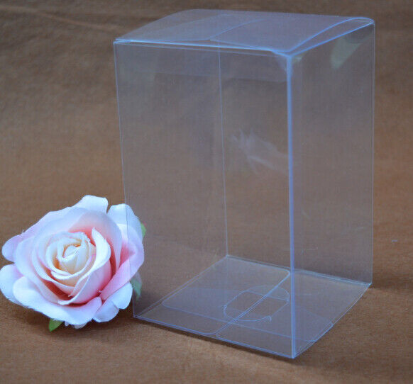 100 Pack of 8x8x10cm Clear PVC Plastic Folding Packaging Small rectangle/square Boxes for Wedding Jewelry Gift Party Favor Model Candy Chocolate Soap Price