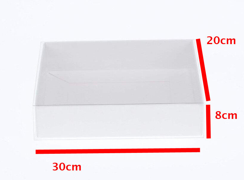 100 Pack of White Card Box - Clear Slide On Lid - 30 x 20 x 8cm - Large Beauty Product Gift Giving Hamper Tray Merch Fashion Cake Sweets Xmas Price