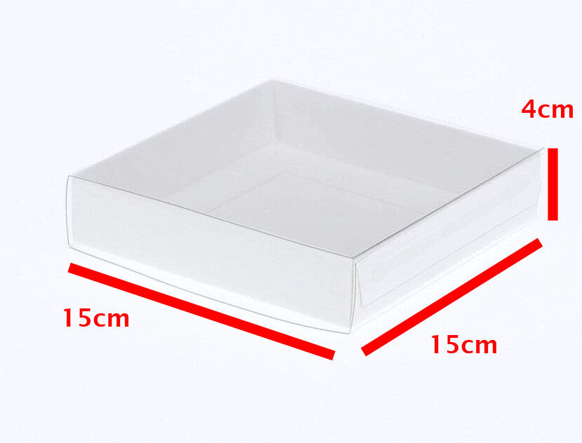 10 Pack of 15cm Square Invitation Coaster Favor Function product Presentation Cookie Biscuit Patisserie Gift Box - 4cm deep - White Card with Clear Sl Price