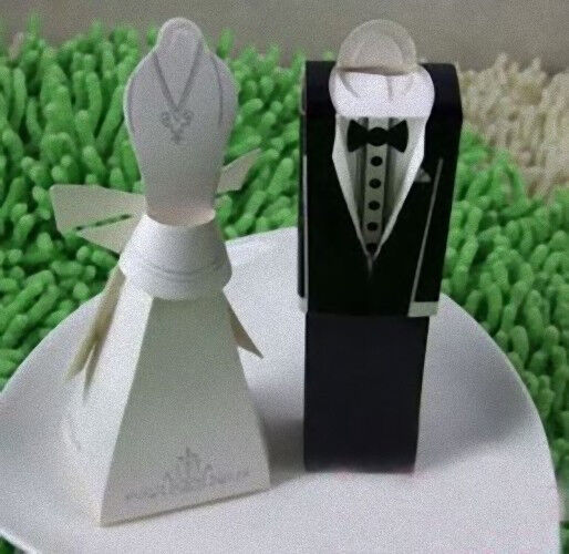 50 Pack of 25 Bride and 25 Groom Wedding Bridal Bomboniere Favor Candy Choc Almond Box - Kate Aspen Design Price