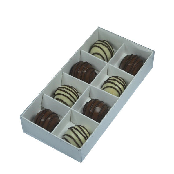 50 Pack of White Card Chocolate Sweet Soap Product Reatail Gift Box - 8 bay 3cm Compartments - Clear Slide On Lid - 16x8x3cm Price