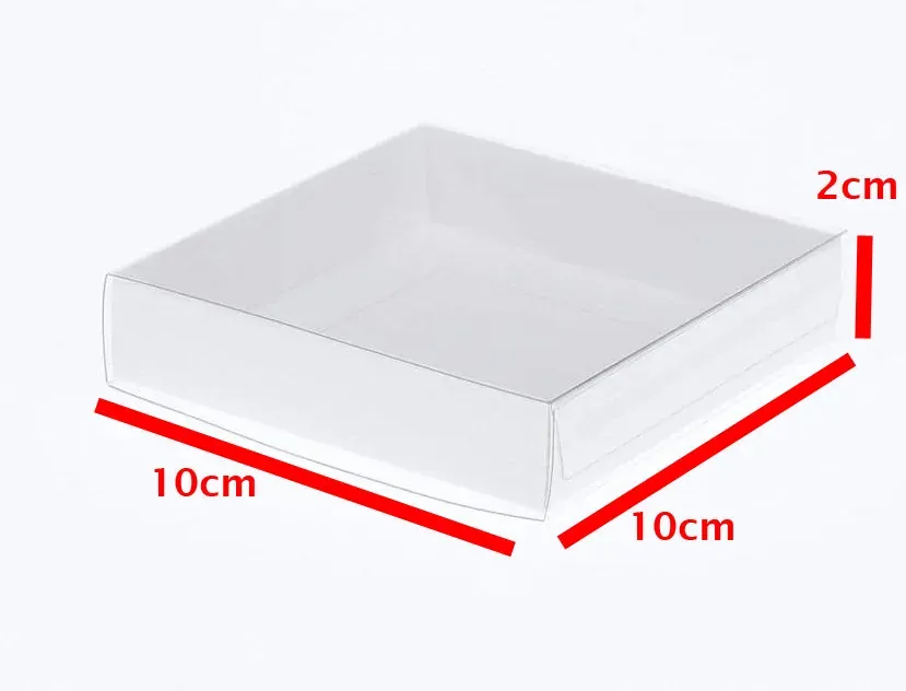 50 Pack of 10cm Square Invitation Coaster Favor Function product Presentation Cookie Biscuit Patisserie Gift Box - 2cm deep - White Card with Clear Sl Price