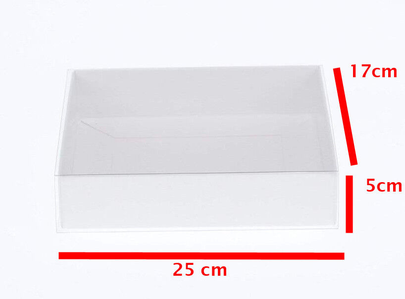 50 Pack of White Card Box - Clear Slide On Lid - 17 x 25 x 5cm - Large Beauty Product Gift Giving Hamper Tray Merch Fashion Cake Sweets Xmas Price