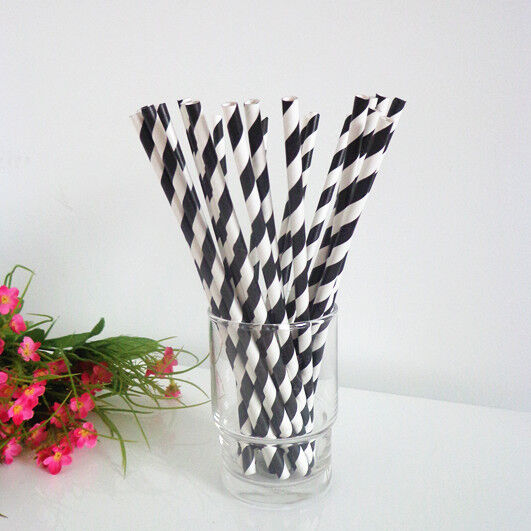 1000 Bulk Wholesale Pack Black White Drinking Straws Biodegradable Eco Paper Birthday Party Event Bistro Bar Cafe Take Away Price