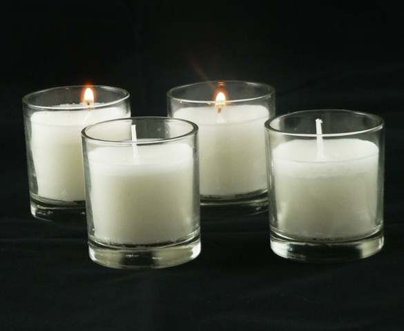 10 White Wax Clear Glass Holder Votive Candle - Wedding Event Centrepiece Table Decoration Price