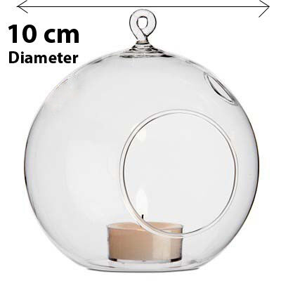 10 x Hanging Clear Glass Ball Tealight Candle Holder - 10cm Diameter / High - Wedding Globe Decoration Terrarium Succulent Plant Mini Garden Holder D Price