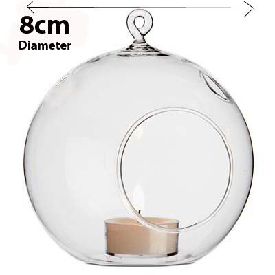 10 x Hanging Clear Glass Ball Tealight Candle Holder - 8cm Diameter / High - Wedding Globe Decoration Terrarium Succulent Plant Mini Garden Holder De Price
