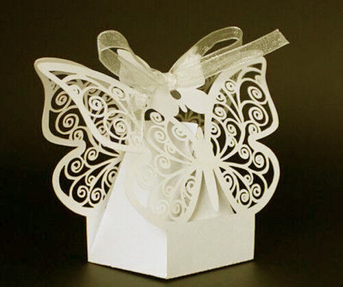 50 Piece Pack - Ivory Cream Butterfly Wedding Engagement Party Bomboniere Favour Lolly Gift Almond Card Box Price