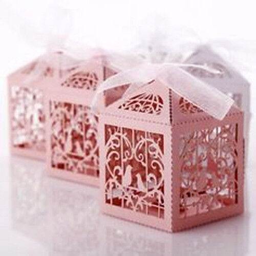 50 Piece Pack - Pink Dove Bird Heart Baby Birth naming Ceremony Bomboniere Favor Lolly Gift Card Box Price