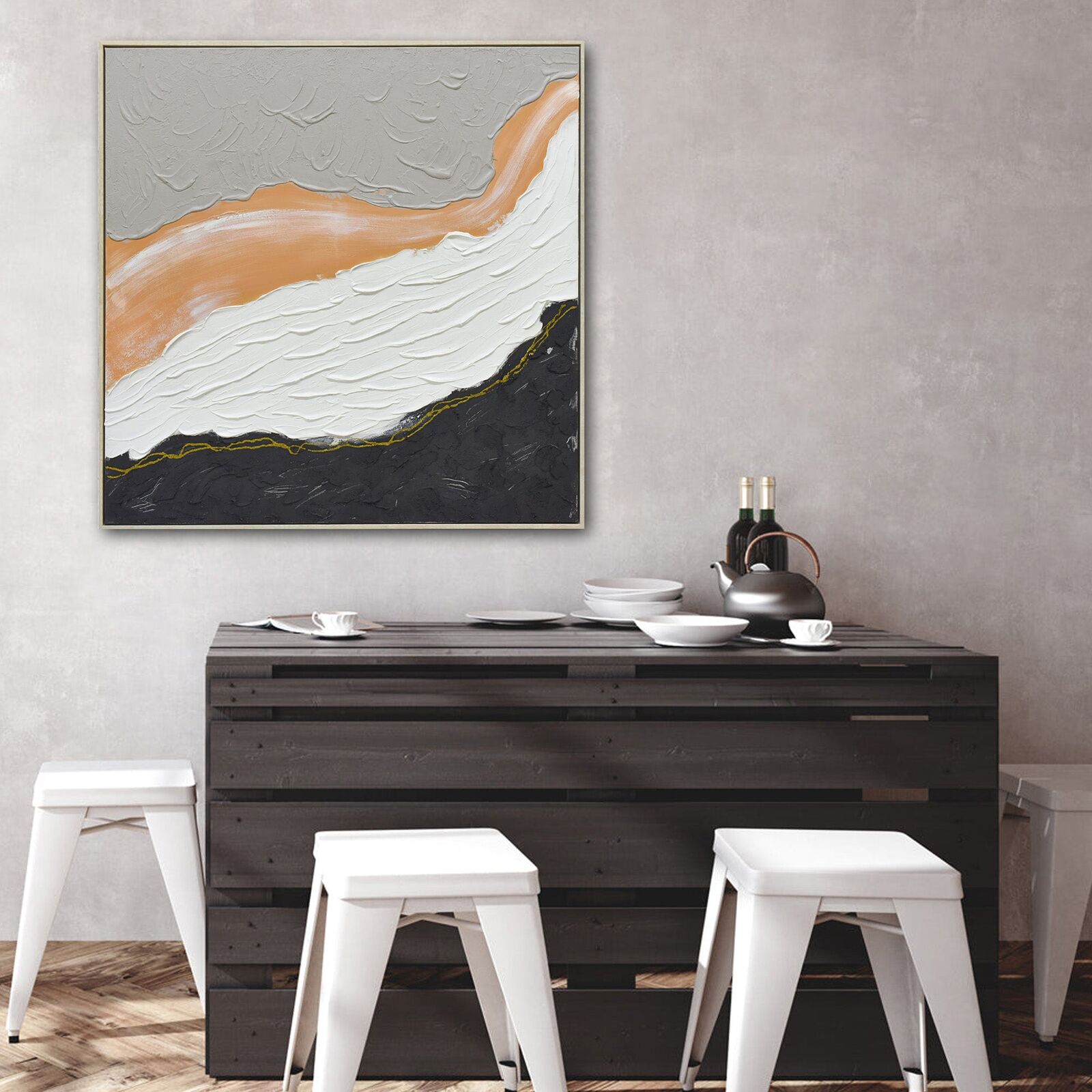 100X100cm Golden Divide Light Wood Framed Hand Painted Canvas Wall Art Price