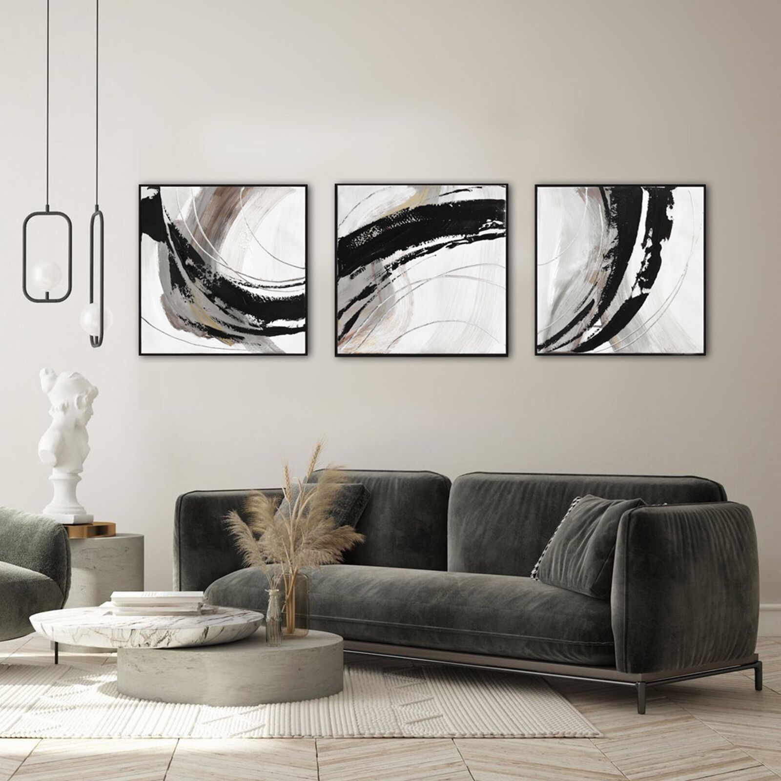 150X50cm Set of 3 Black Framed Hand Painted Canvas Wall Art Price