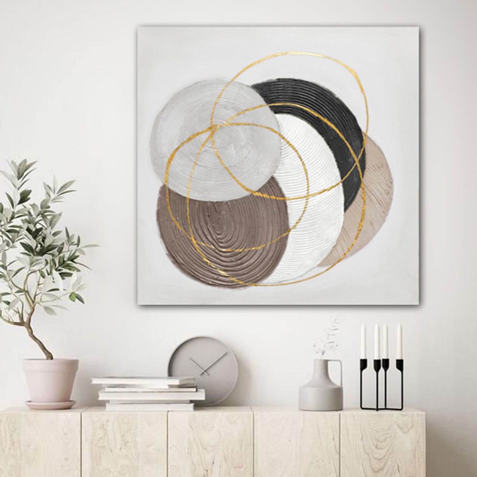 100X100cm Martian Geometrics Light Wood Framed Hand Painted Canvas Wall Art Price