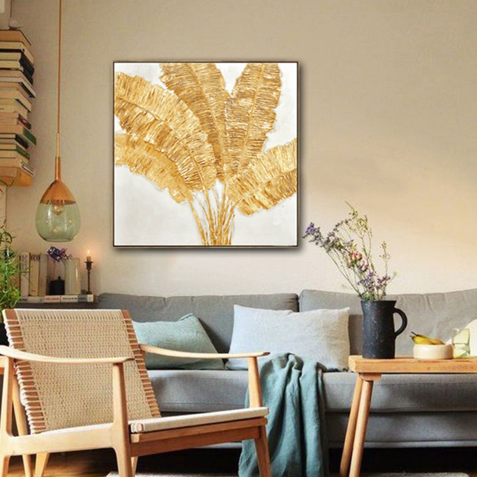 100X100cm Lustrous Leaves Dark Wood Framed Hand Painted Canvas Wall Art Price