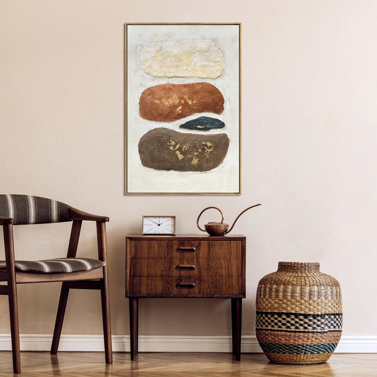 60X90cm Pebble Mosaic Dark Wood Framed Hand Painted Canvas Wall Art Price