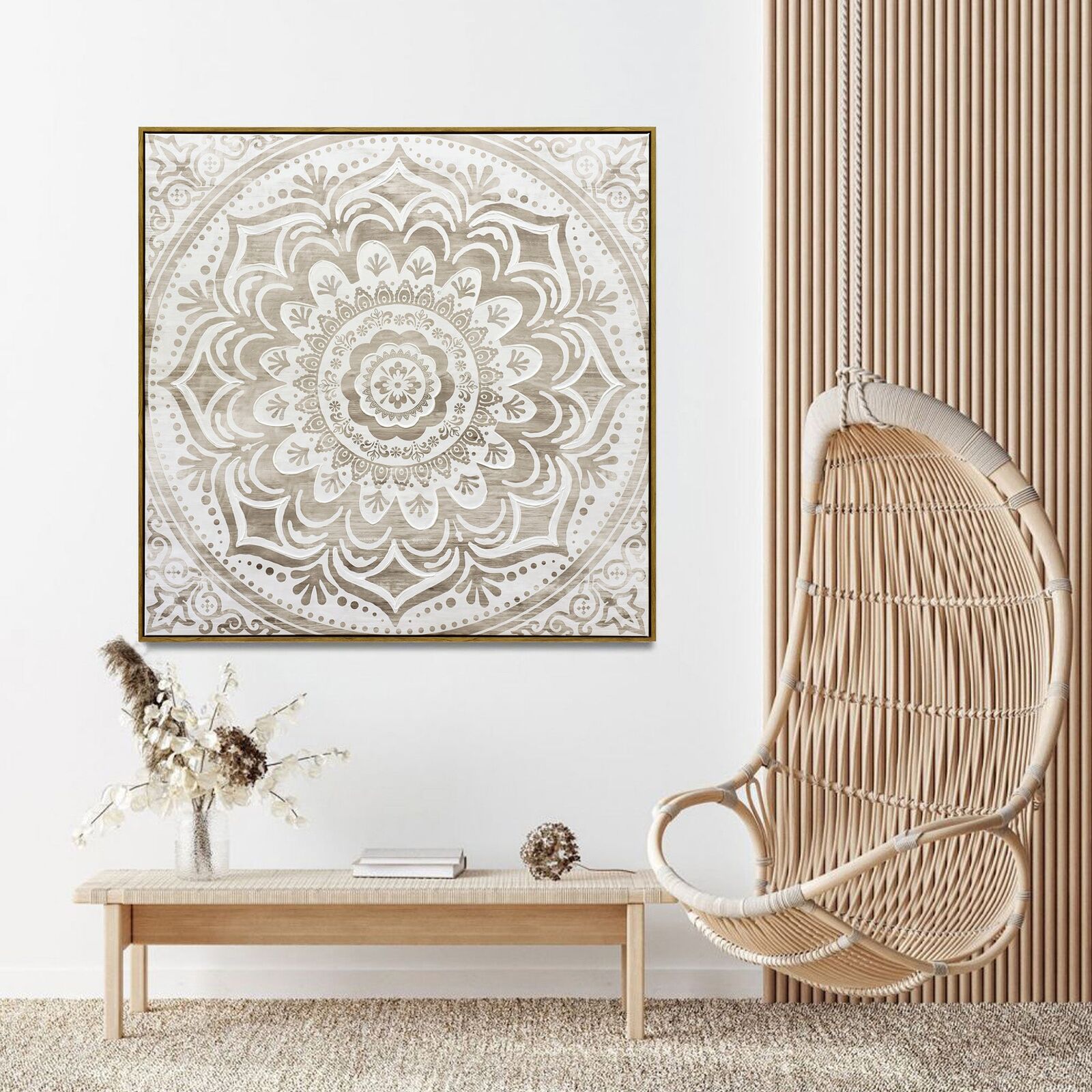100X100cm Earthy Emanation Dark Wood Framed Canvas Wall Art Price
