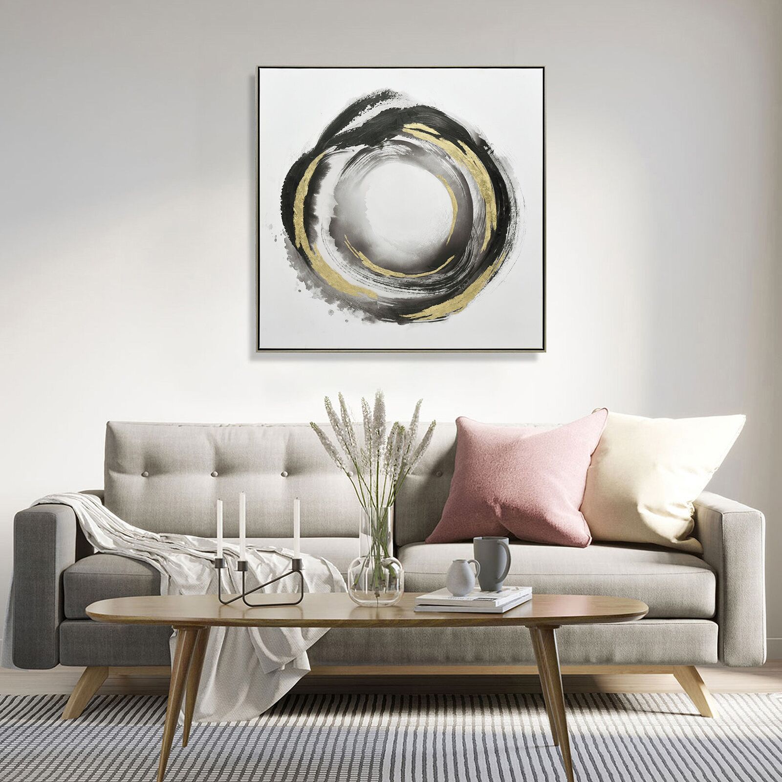 100X100cm Orbiting Elegance Champagne Framed Canvas Wall Art Price