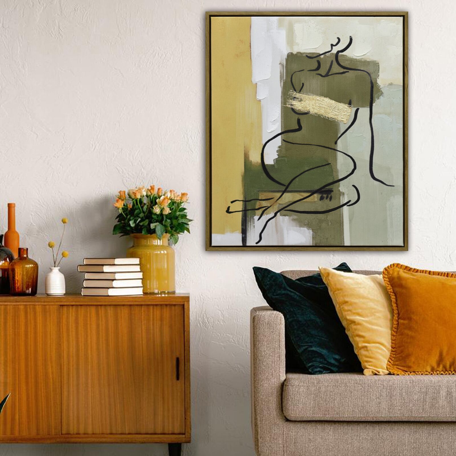 50X60cm Golden Veil Dark Wood Framed Canvas Wall Art Price
