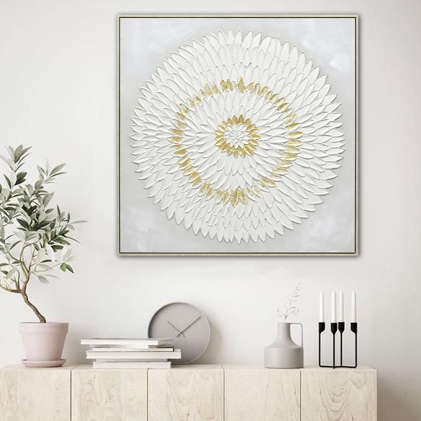 100X100cm Lustrous Celestial Harmony Light Wood Framed Hand Painted Canvas Wall Art Price