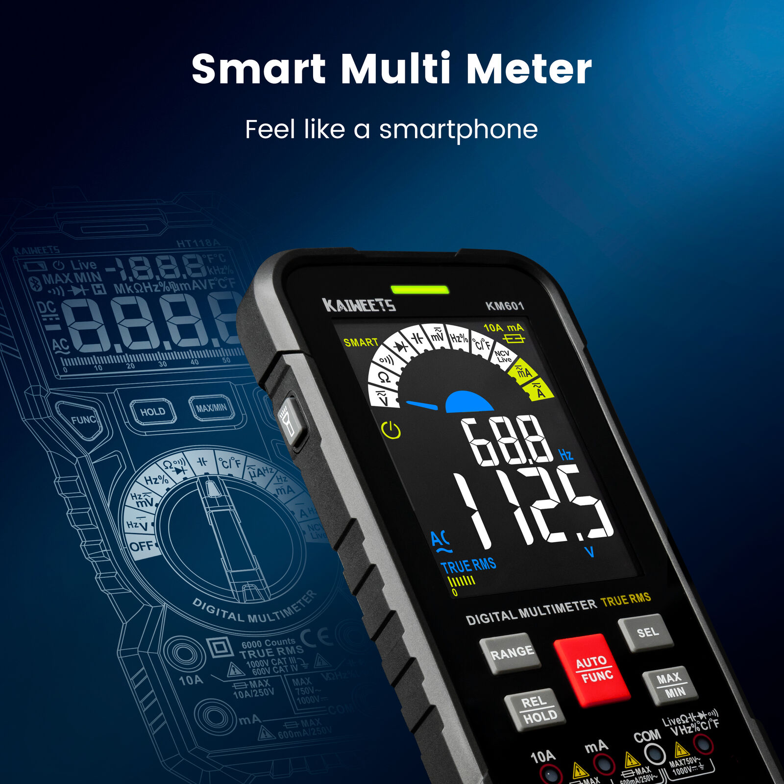KAIWEETS Digital Multimeter Voltmeter Smart Electrical Tester Measures Voltage Current Resistance Continuity Duty-Cycle Capacitance Temperature Freque Price