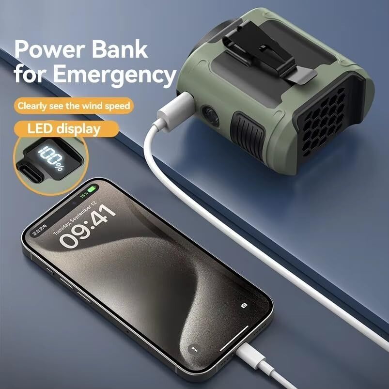 10000mAh Portable Outdoor Waist Fan Hanging Neck Strong Wind with Power Bank LED Lighting for Emergency Sports Outdoor Working Price