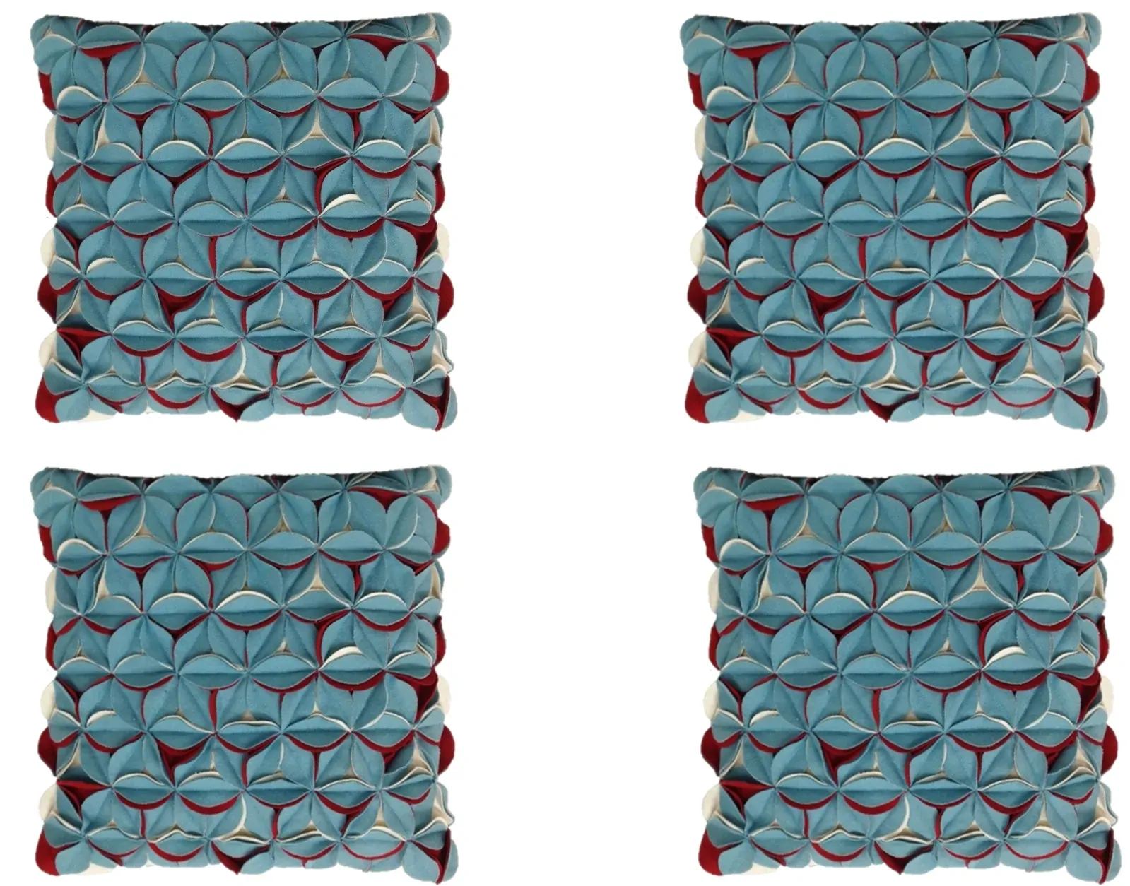 Pack of 4 Covers Amelie Aqua Blue & Red 3D Texture Cushion Covers Price