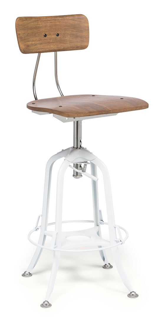 Hamptons Style White Bar Stool Chair Height Adjustable and Swivel with Natural Wood Top Price