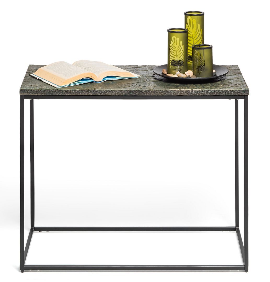 Rogerstone Black Sofa Side Table with Textured Wood Top Price