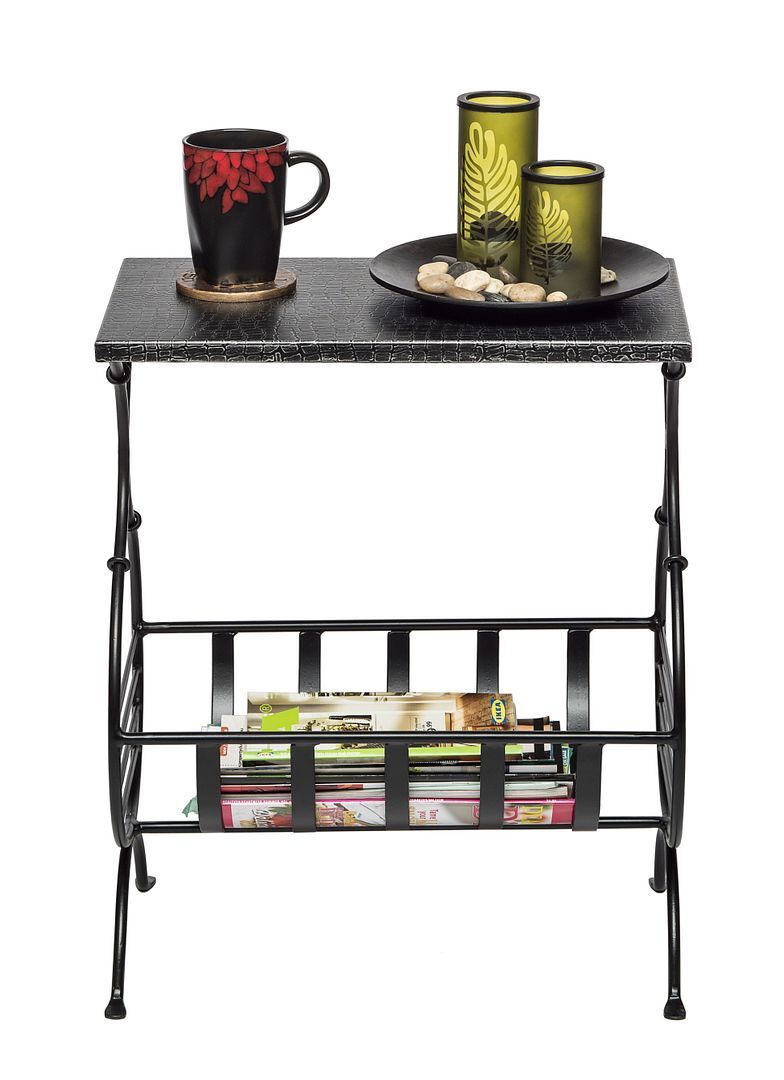 Wauconda Black Iron Side Table with Magazine Storage and Silver Finish Top Price