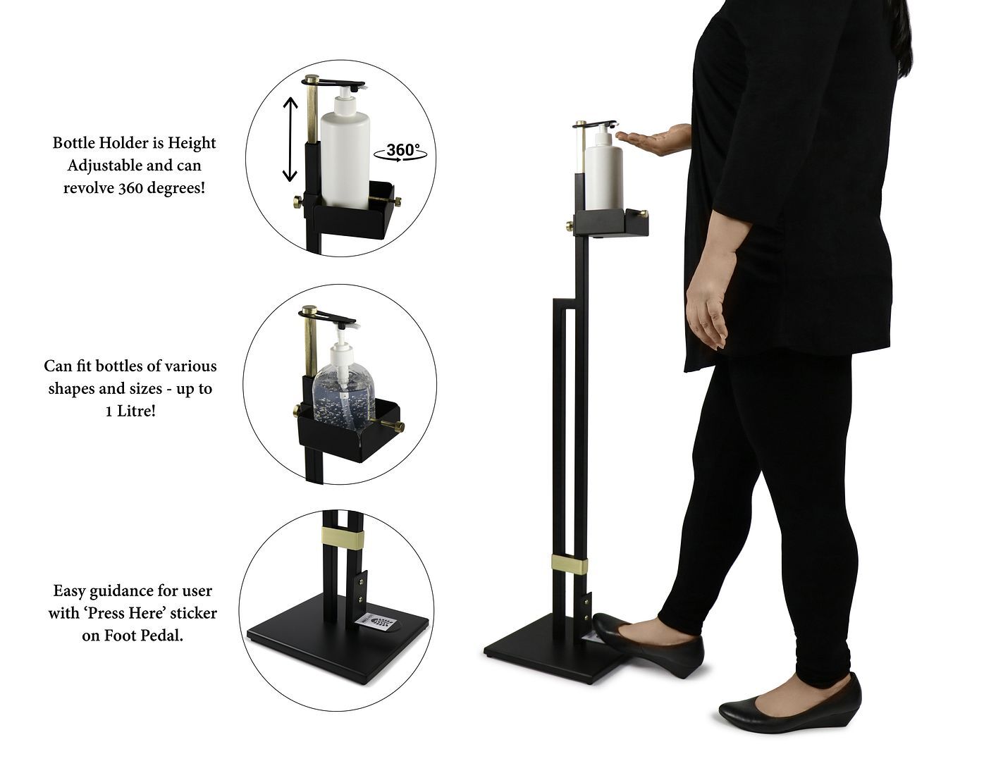 Lirash Touch Free Hand Sanitiser Dispenser Station Floor Stand Foot Operated - Gold Black Price